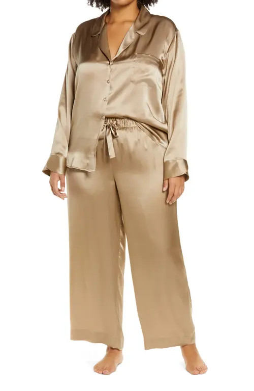 Nordstrom Women's Silk Pajamas in Tan Mink at Nordstrom, Size 2X | Nordstrom