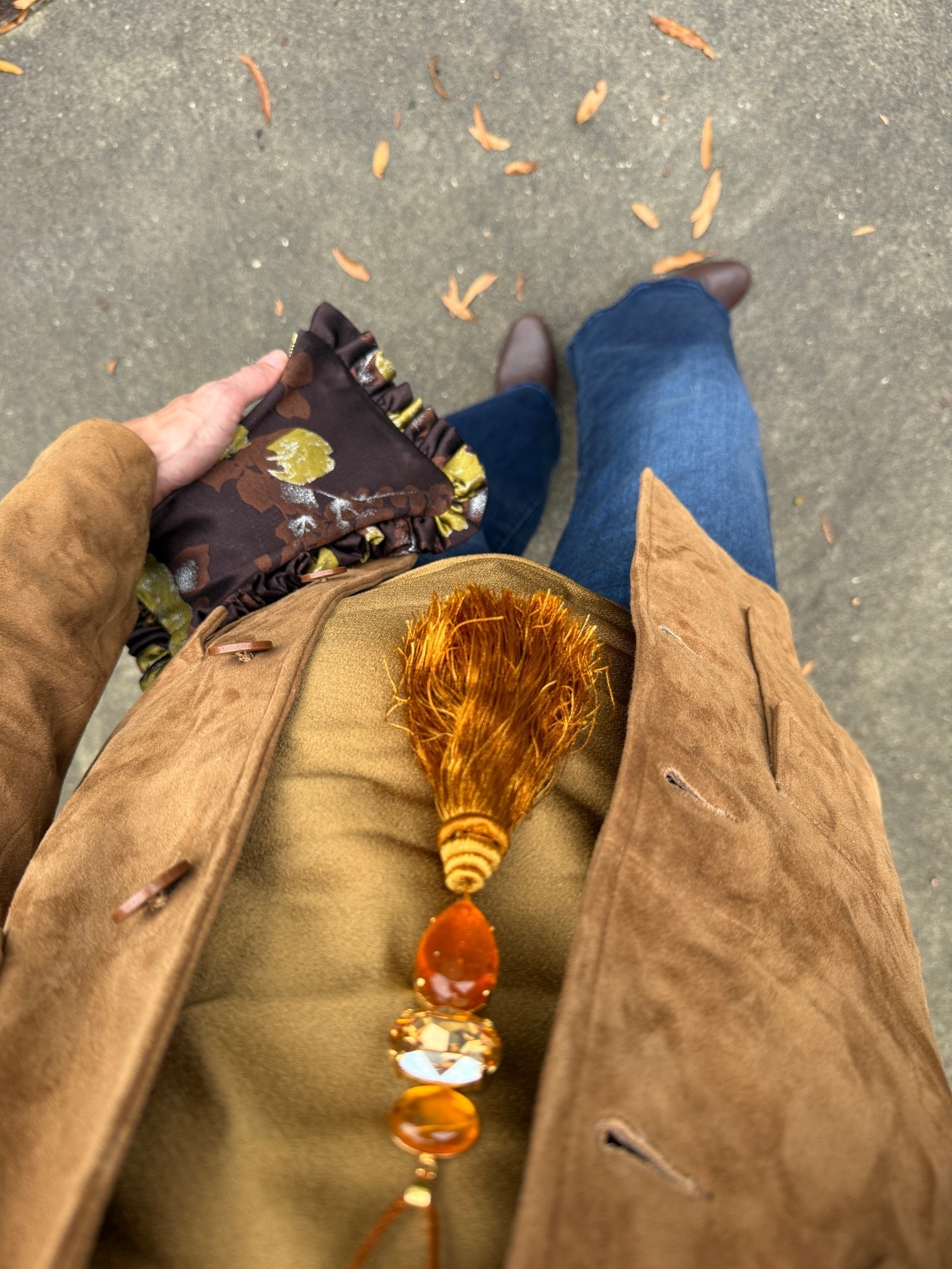 Date night in mother jeans (TTS), cami TTS (similar linked), suede jacket is old Nour Hammour (linked similar), brown ankle boots are no longer available in leather—linked suede! Tassel necklace sold out in exact color, linked similar and Etsy lookalikes!