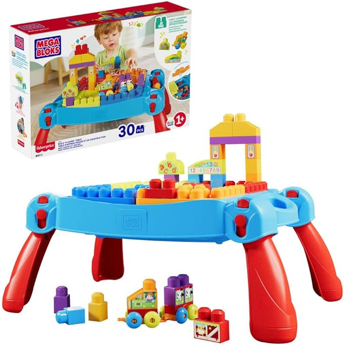 MEGA BLOKS First Builders Toddler Blocks Toy, Build ‘n Learn Portable Activity Table with 30 Pi... | Amazon (US)