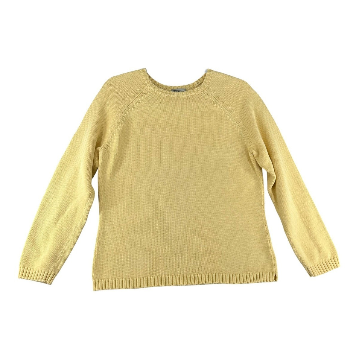 VTG LL Bean Crew Neck Cotton Knit Sweater Long Sleeve Yellow Womens Size Large | eBay US