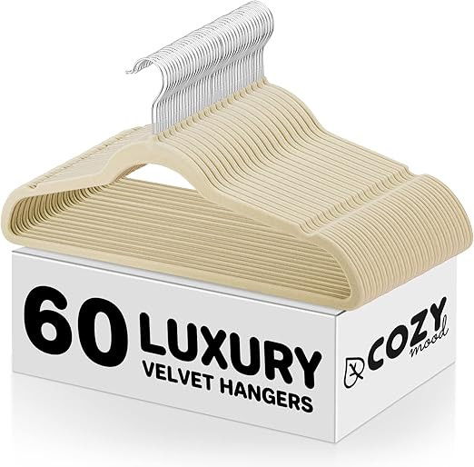 Cozymood Luxury Beige Velvet Hangers 60 Pack, Non-Slip Felt Hangers, Durable Clothes Hangers, Ivo... | Amazon (US)