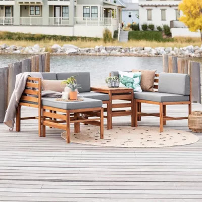 Forest Gate Modular 5-Piece Acacia Wood Patio Sectional Set with Cushions | Bed Bath & Beyond | Bed Bath & Beyond
