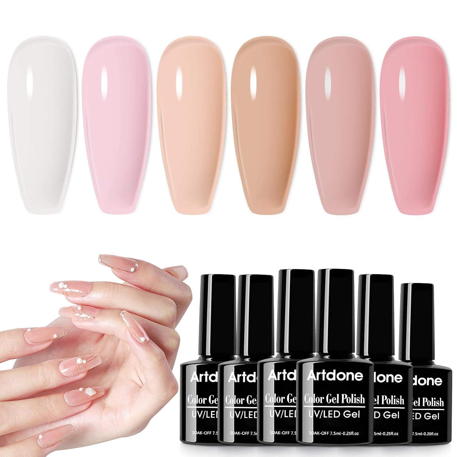 Artdone Jelly Gel Nail Polish Set - 6 Colors Translucent Milky Pink Nude Brown Colors Nail Polish For All Seasons Neutral Soak off LED Lamp Gel Manicure Kit For Nail Art | Amazon (US)