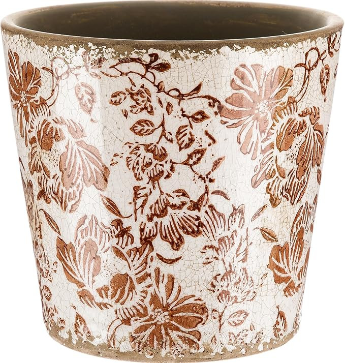 Farmhouse Ceramic Planter 5.5 Inch Large Plants Pot Crack Beige Brown Flowers Plant Pots with Dra... | Amazon (US)