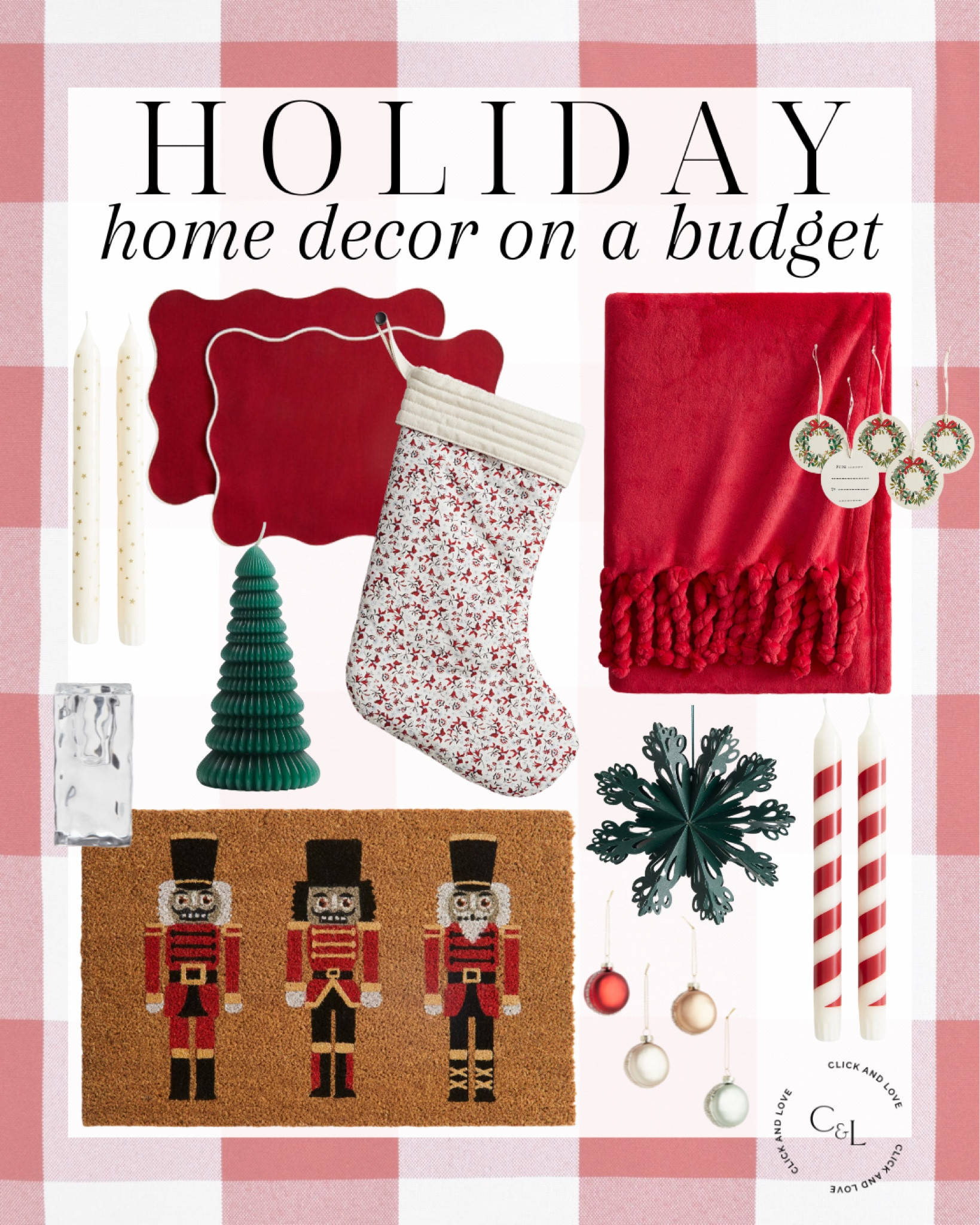 H&M Holiday home decor finds for under $20! H&M just launched their holiday shop with tons of budget friendly yet stylish decor finds for the holiday season! From painted candles and stockings to throws and door mats, they have you covered! Pretty tree skirt options too. 

Tapered candles, striped candle, glass candlestick, painted candles, fringe throw, red blanket, gift ideas, floral Christmas stocking, round candle, white Christmas decor, paper trees, paper snowflake, door mat, nutcracker finds, Holiday, Christmas, Christmas decor, holiday decor, seasonal decor, budget friendly home decor, unique decor, colorful home decor, holiday essentials, decorating essentials, Christmas must haves

#LTKHome #LTKHoliday #LTKFindsUnder50
