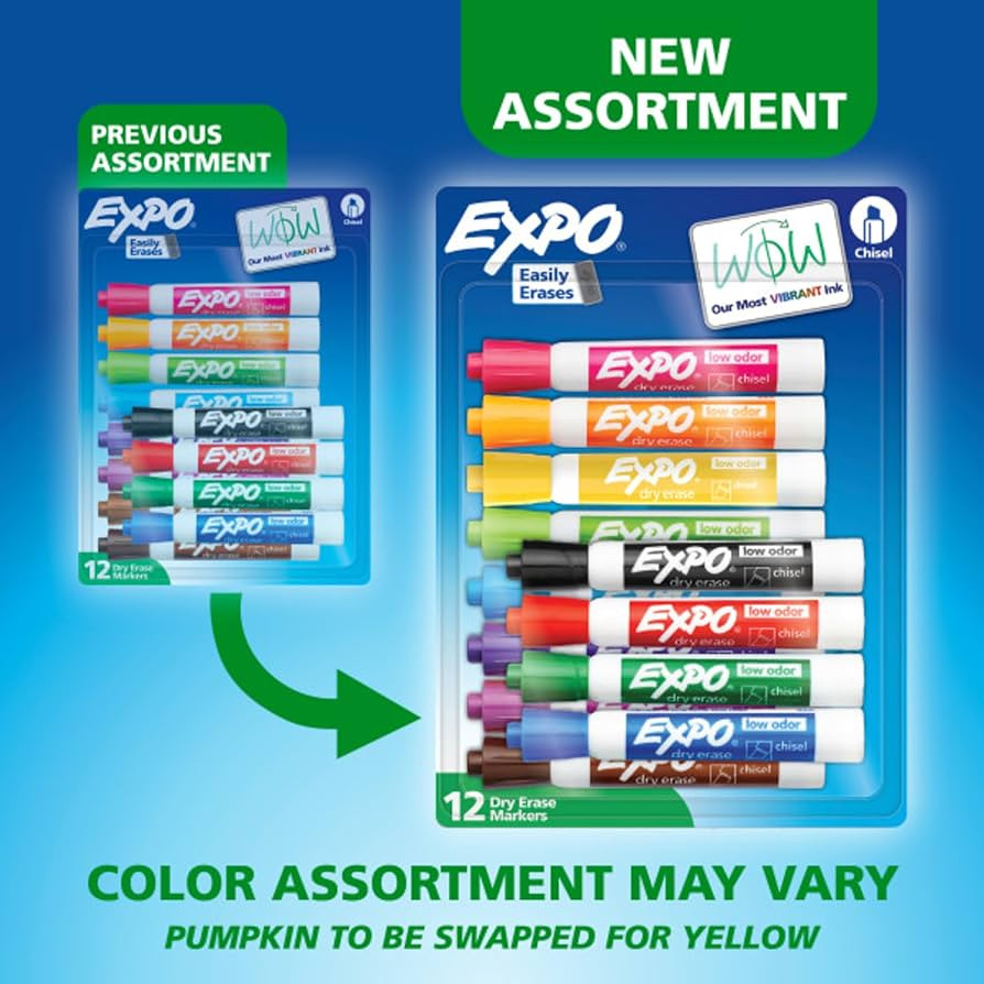 EXPO Dry Erase Markers, Low Odor Ink, Assorted Colors, Chisel Tip, 12 Count | Amazon (US)