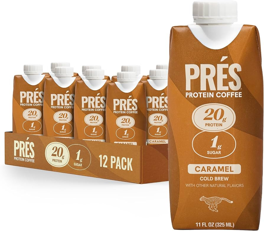 PRES Protein Coffee, Caramel, High Protein, Real Cold Brew, 20g Protein, 1g Sugar, 100 Calories, ... | Amazon (US)