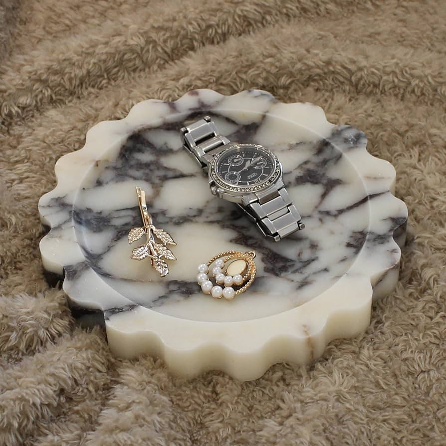 Natural Small Calacatta Viola Marble Tray 6.3", Round Scalloped Tray for Nightstand Dresser, Jewe... | Amazon (US)