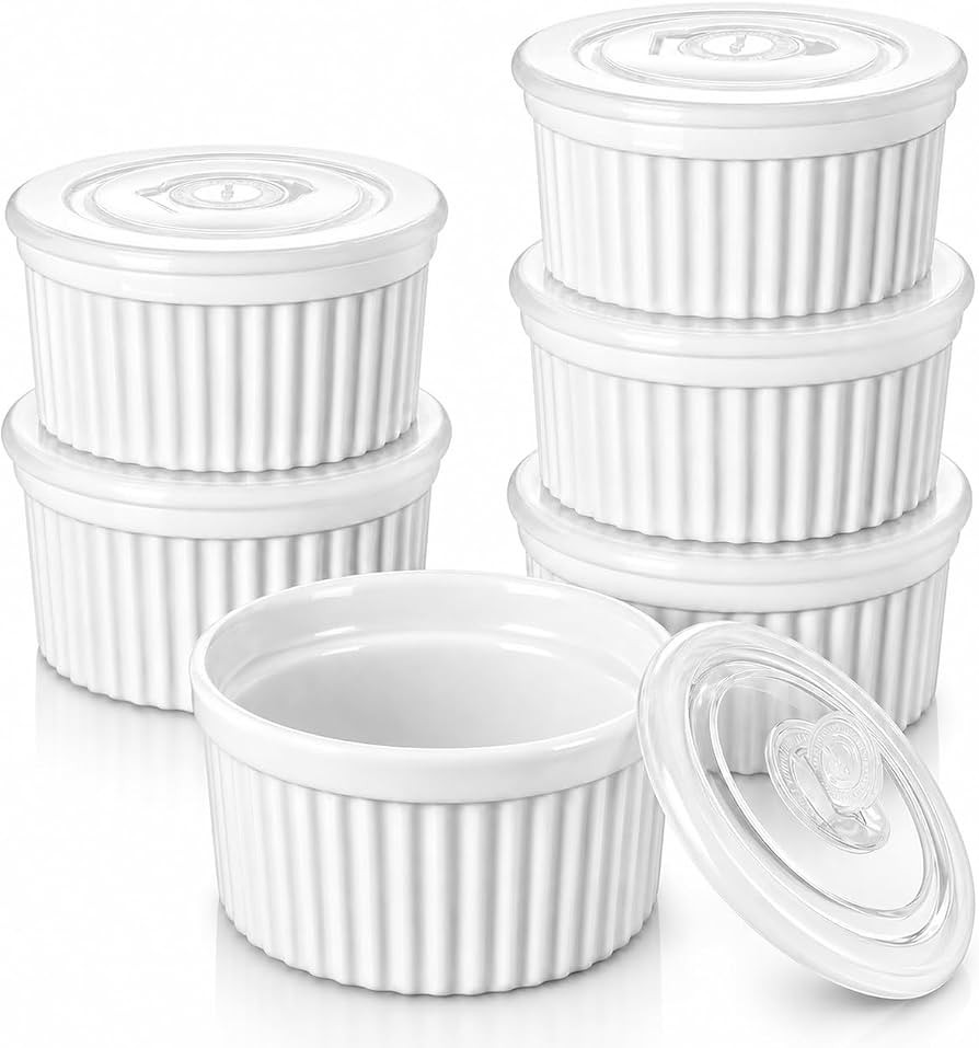 vancasso 8 oz Ramekins with Lid, Porcelain Creme Brulee Souffle Dishes, White Pudding Custard Cup... | Amazon (US)