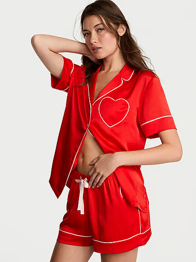 Glazed Satin Heart Short Pajama Set, Red, L - Women's Sets - Victoria's Secret | Victoria's Secret (US / CA )