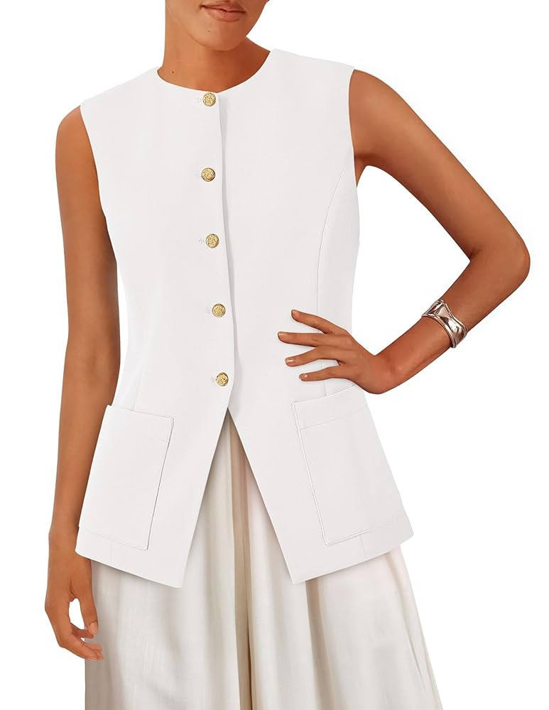 PRETTYGARDEN Summer Blazer Vest Tops for Women Sleeveless Button Down Business Casual Outfits Wor... | Amazon (US)