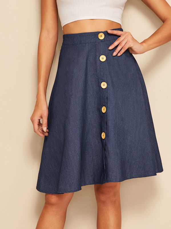 SHEIN Button Up Circle Denim Skirt | SHEIN
