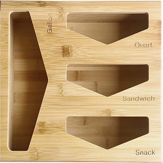HappiBox Bamboo Sandwich Bag Organizer Box - Premium Wood Drawer Organizer for Food Storage Bags ... | Amazon (US)