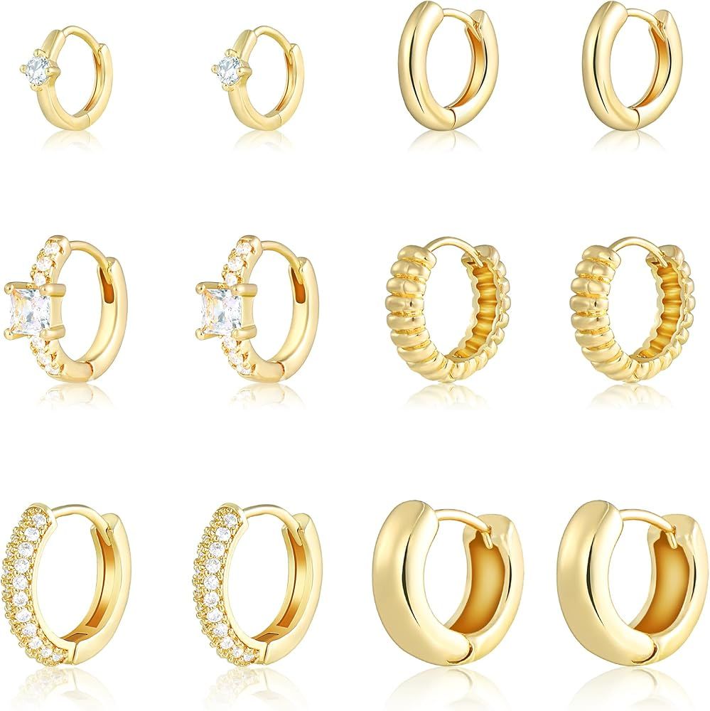 Wgoud Small Gold Hoop Earrings Set for Women, 6 Pairs 14K Gold Plated Hypoallergenic Lightweight ... | Amazon (US)