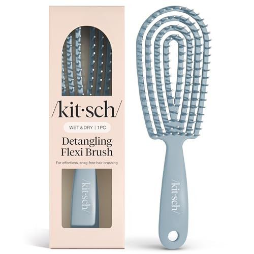Kitsch Hair Brush Detangler – Flexi Flow Hair Brush for Women, Men & Kids | Detangling Brushes for Curly Hair with Bendable Frame, Bounce Curl Defining Brush for Wet or Dry Strands - Haze Blue | Amazon (US)