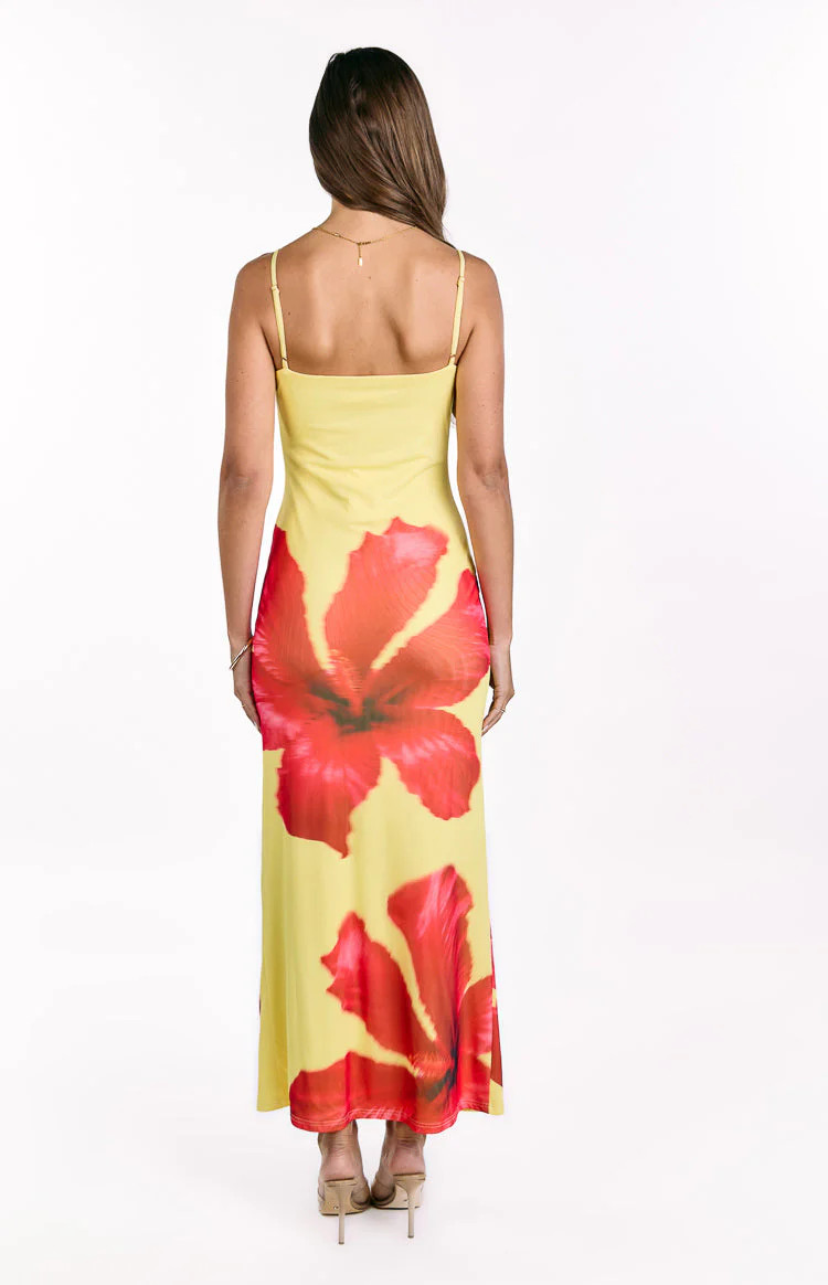 Rosalyn Yellow Hibiscus Print Maxi Dress | Beginning Boutique (US)