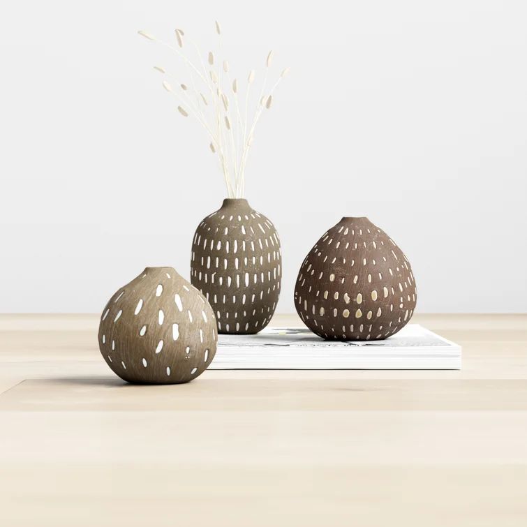 3 Piece Norval Gray Terracotta Table Vase Set | Wayfair Professional