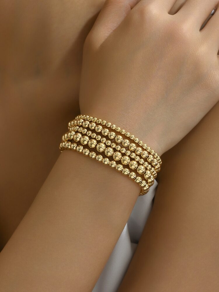 5pcs Stylish, Charming, Elegant, Sexy, Classic Metallic Beaded Bracelets | SHEIN