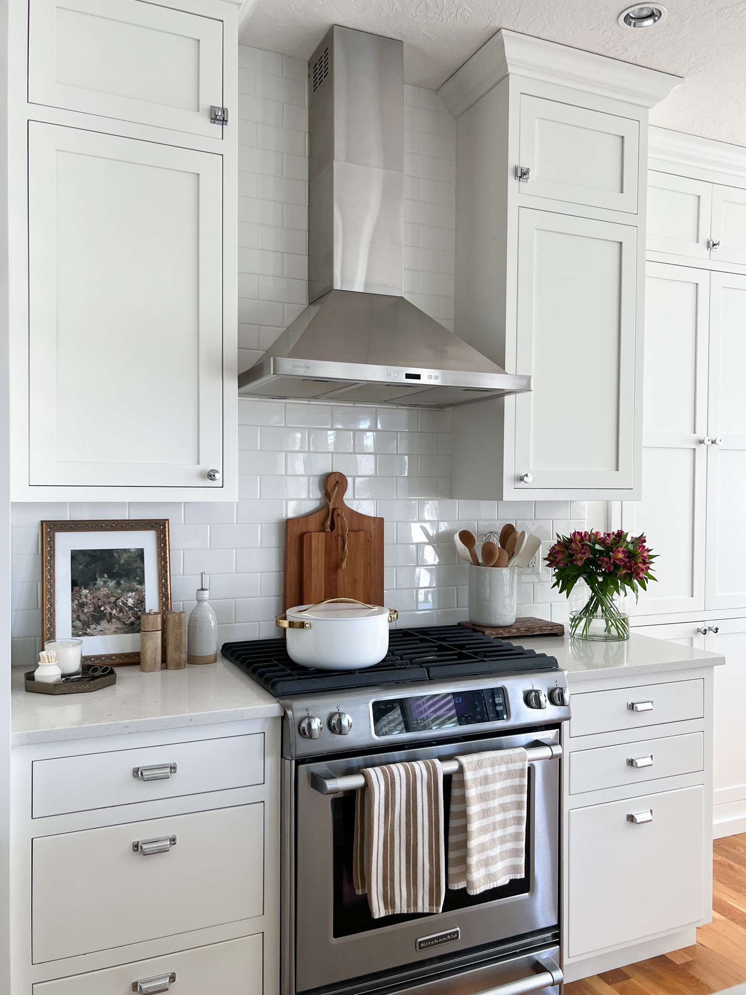 Decor perfect for even a small kitchen. 
Fall decor, kitchen decor, Caraway cookware, artwork, wood cutting boards, Target decor, dish towels. 

#LTKstyletip #LTKhome #LTKSeasonal