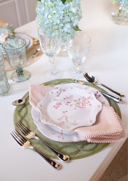 Dining room decor! pretty pink and green decor.

pink plates glasses cups dining room 

#LTKunder100 #LTKhome