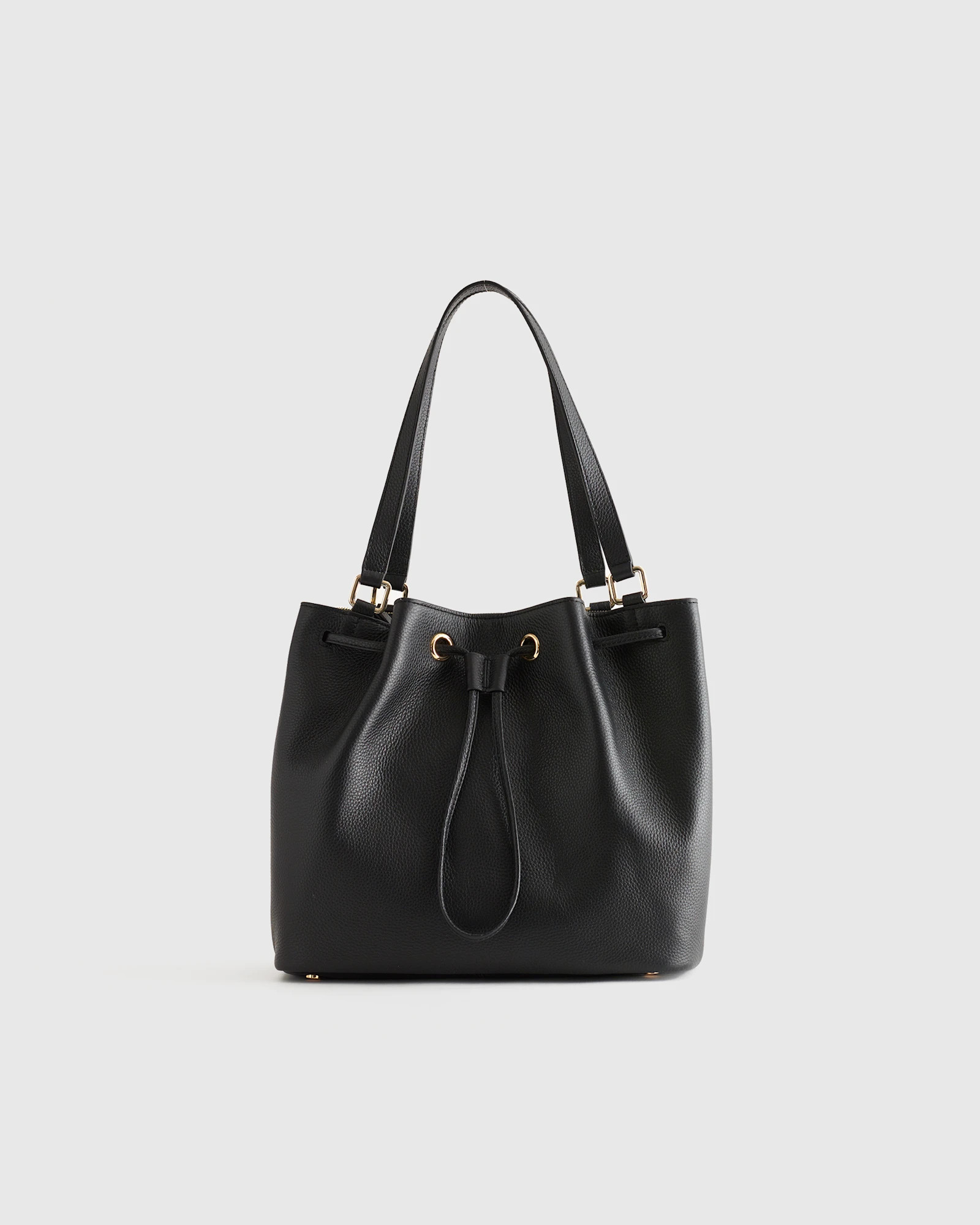 Black Italian Leather Triple Compartment Bucket Bag | Quince