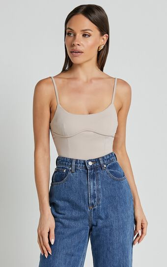 Daramie Bodysuit - Underbust Detail Bodysuit in Sand | Showpo (ANZ)