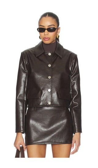 Cropped Faux Leather Jacket in Brown | Revolve Clothing (Global)