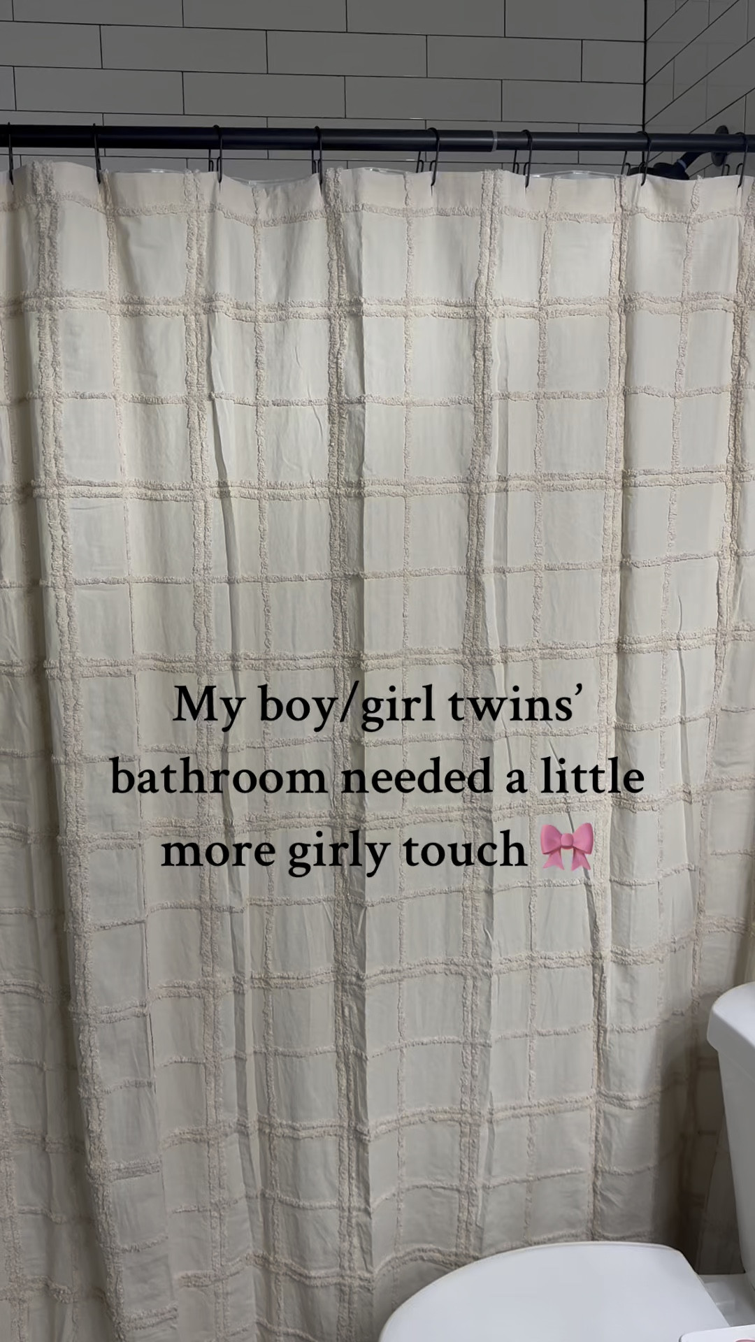 Added a few bows for a girlier touch to my twins’ bathroom!🎀 Loving the details and neutral look of this hearth and hand shower curtain from Target! 

#LTKHome #LTKKids
