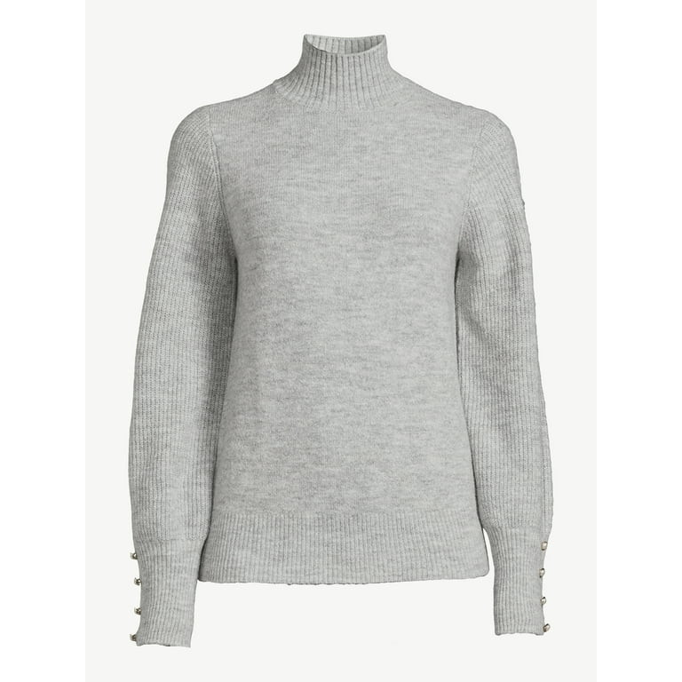 Scoop Women's Long Sleeve Turtleneck Sweater with Button Cuffs, Sizes XS-XXL | Walmart (US)