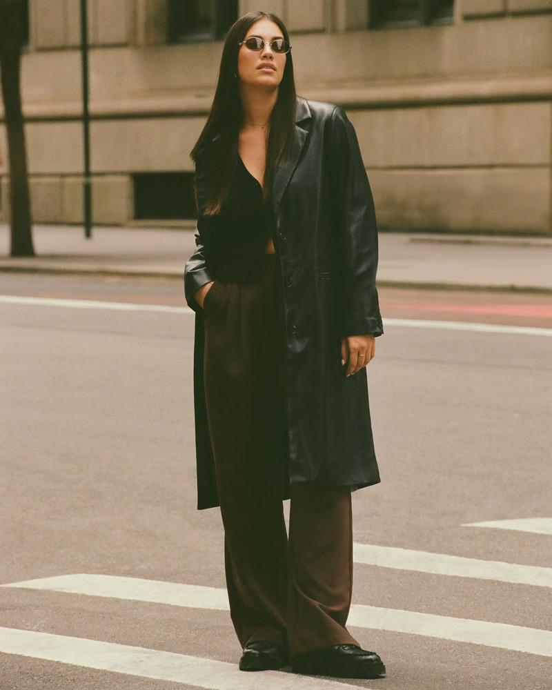 Vegan Leather Long-Length Coat | Abercrombie & Fitch (US)