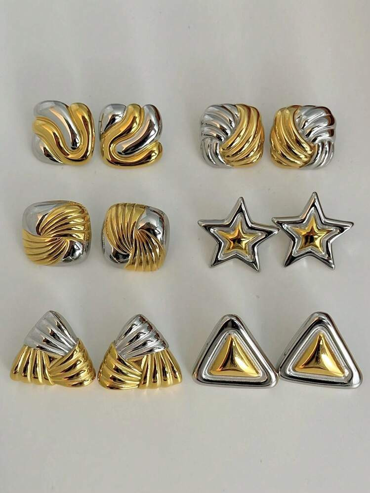 1 Par de Pendientes Geométricos, Pendientes de Acero de Titanio con Doble Aro Exquisitos, Pendie... | SHEIN