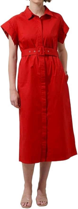 Womens 2025 Summer Short Sleeves Midi Dress Casual Button Down Long Dress with Belt | Amazon (US)