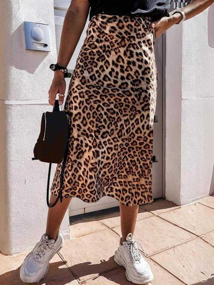 SHEIN Clasi Women's Elegant Casual Vintage Old Money Leopard Print Bodycon Midi Skirt | SHEIN