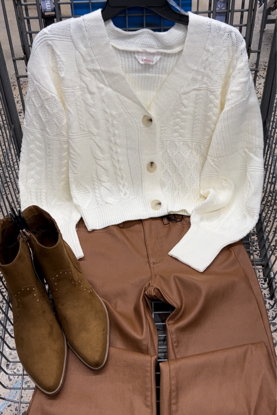 Walmart outfit idea with these coated flare leg jeans! I take a size 6 in these Sofia Vergara brand denim. Size small sweater. Boots tts. #walmartfashion 

#LTKstyletip #LTKfindsunder100 #LTKfindsunder50