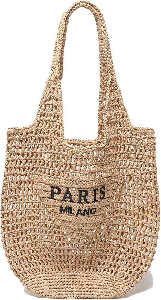 Straw Beach Bags for Women, Large Woven Tote Bag, Summer Shoulder Bag, Hobo Handbag for Vacation,... | Amazon (US)