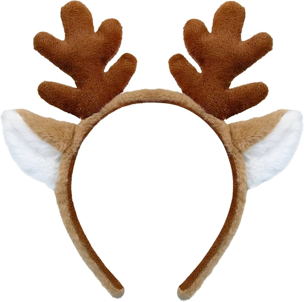 Beviliu Reindeer Antlers Headband - Animal Ears Headbands Fluffy Realistic Deer Antler Hairband P... | Amazon (US)