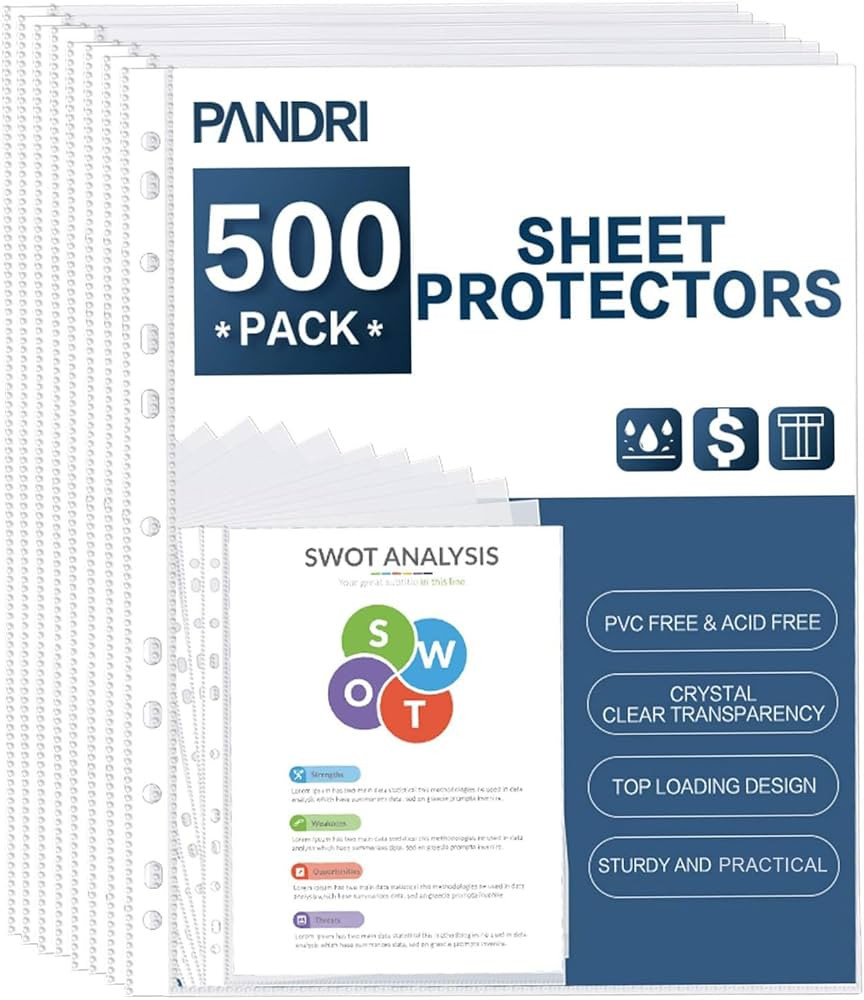 Sheet Protectors, PANDRI 500 Pack Clear Heavy Duty Plastic Page Protectors Sheet Reinforced 11-Ho... | Amazon (US)