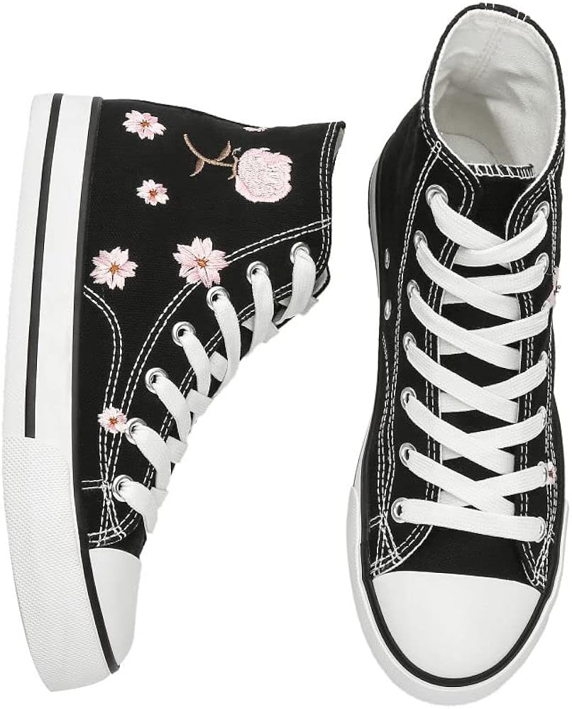 kufeiti Women’s High Top Canvas Sneakers Canvas Shoes Lace up White Black Sneakers Casual Walki... | Amazon (US)