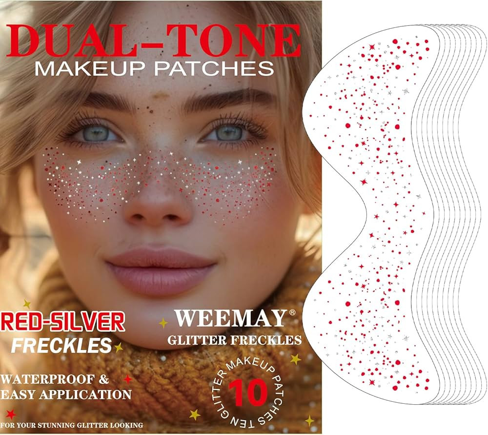 10 Pcs Red-Silver Dual-Tone Glitter Freckles, Double Colors Face Tattoo, Waterproof Face Sparkle,... | Amazon (US)