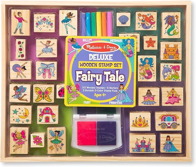Melissa & Doug Deluxe Wooden Stamp and Coloring Set – Fairy Tale (30 Stamps, 6 Markers, 2 Durab... | Amazon (US)