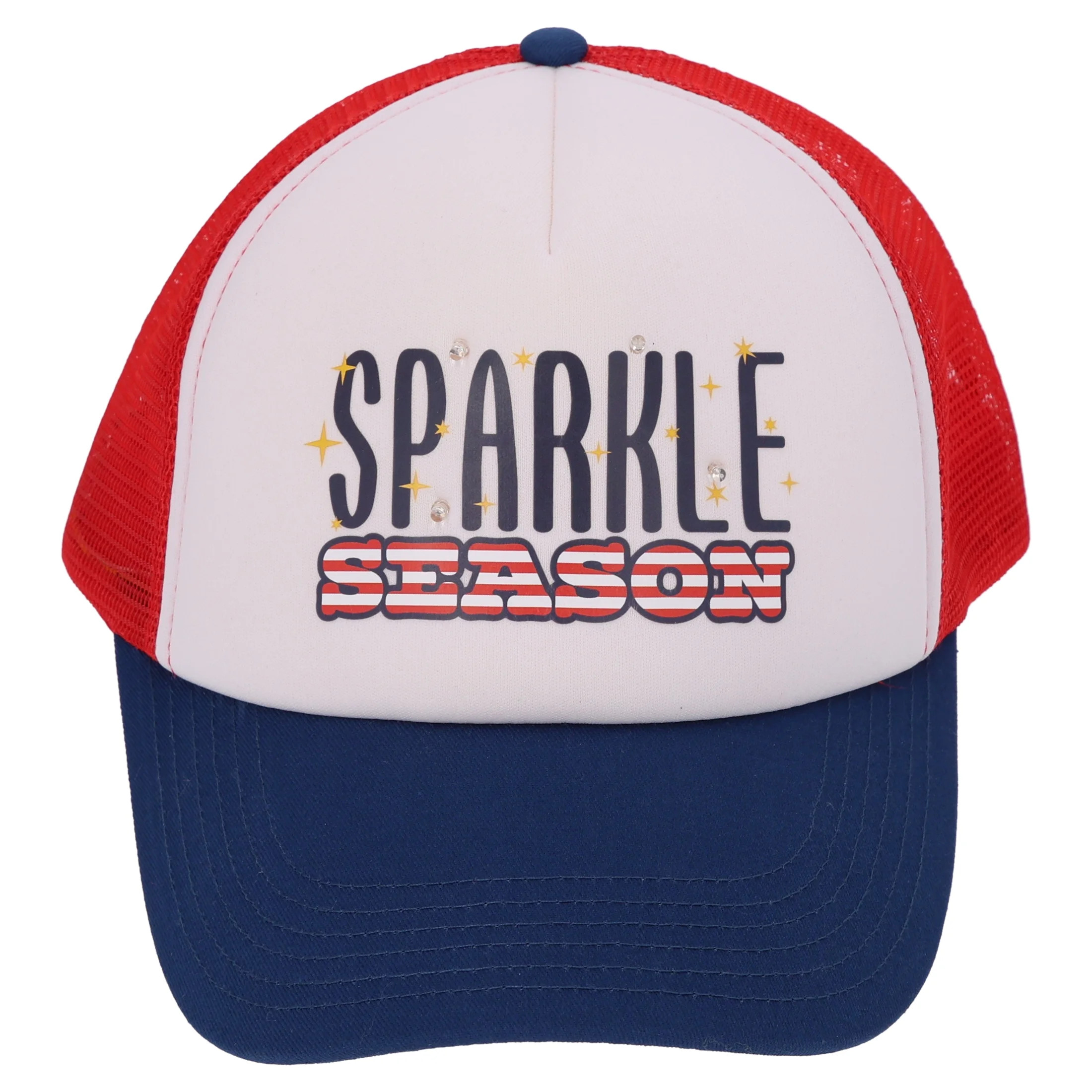 Way to Celebrate Patriotic Sparkle Season Trucker Hat for Adults, Red/White/Blue, One Size | Walmart (US)