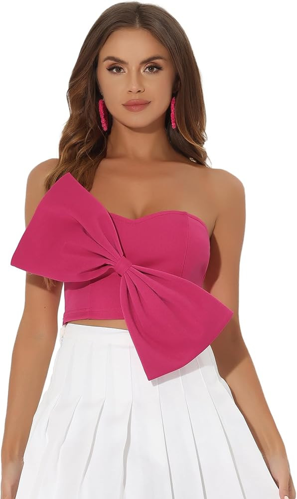 Allegra K Bow Crop Tops for Women's Strapless St Patrick's Day Bandeau Bustier Sweetheart Neck Pa... | Amazon (US)