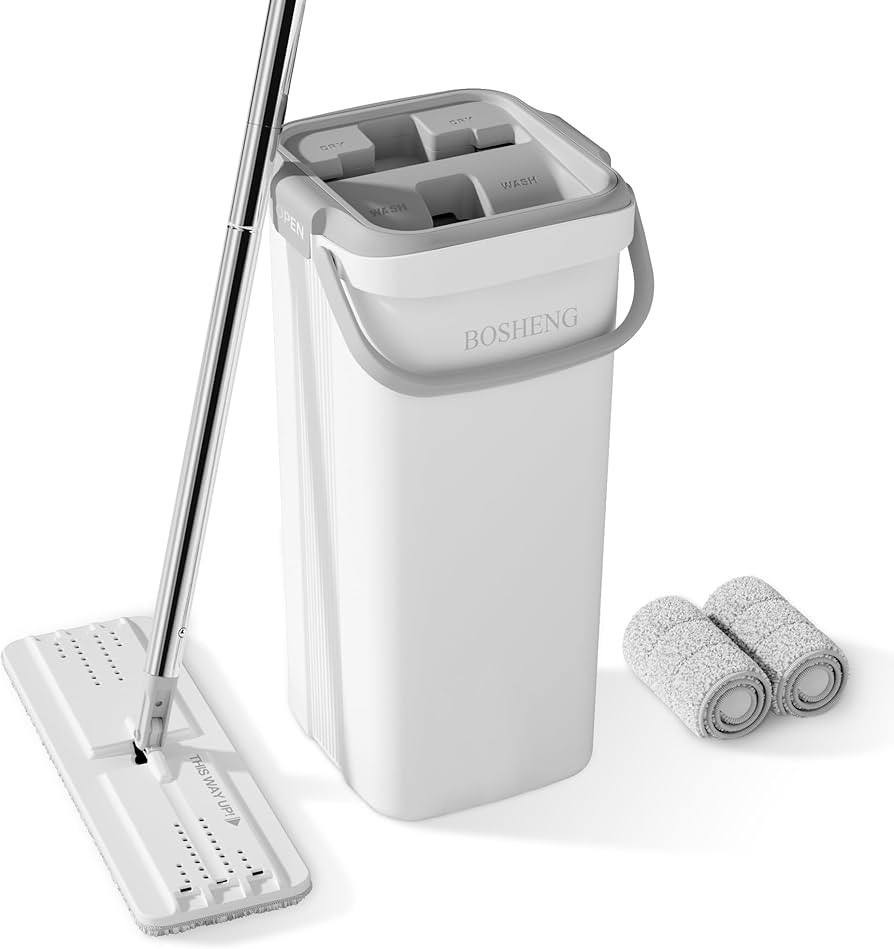 Amazon.com: BOSHENG Mop and Bucket Set, Flat Mops for Floor Cleaning, Wall Mop with 60" Extensibl... | Amazon (US)