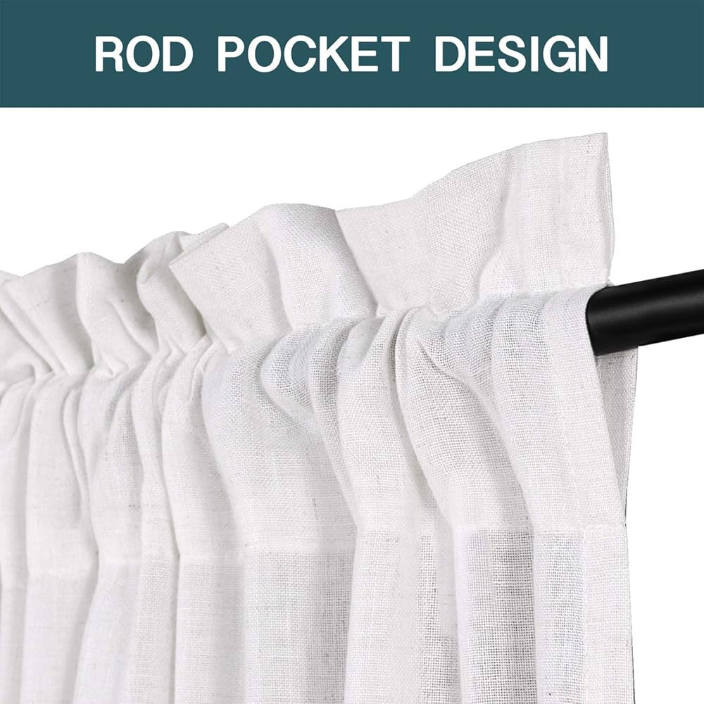 FantasDecor Natural Linen Curtains 108 Inches Extra Long Rod Pocket Semi Sheer Curtain Drapes Ele... | Amazon (US)