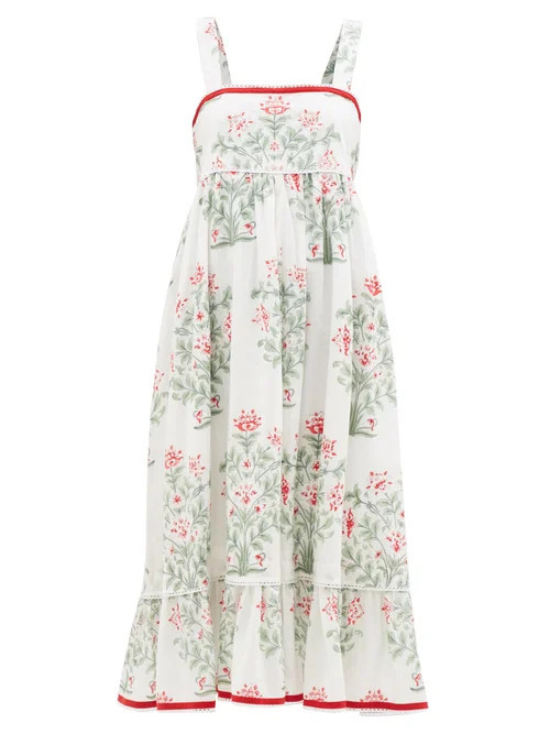 Juliet Dunn - Empire-waist Floral-print Cotton-voile Midi Dress - Womens - White Multi | Matches (US)