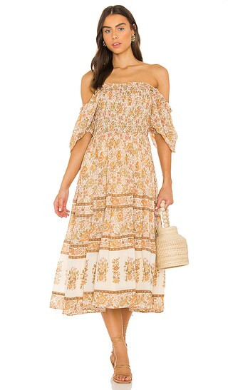 Juniper Shirred Dress in Cream | Revolve Clothing (Global)