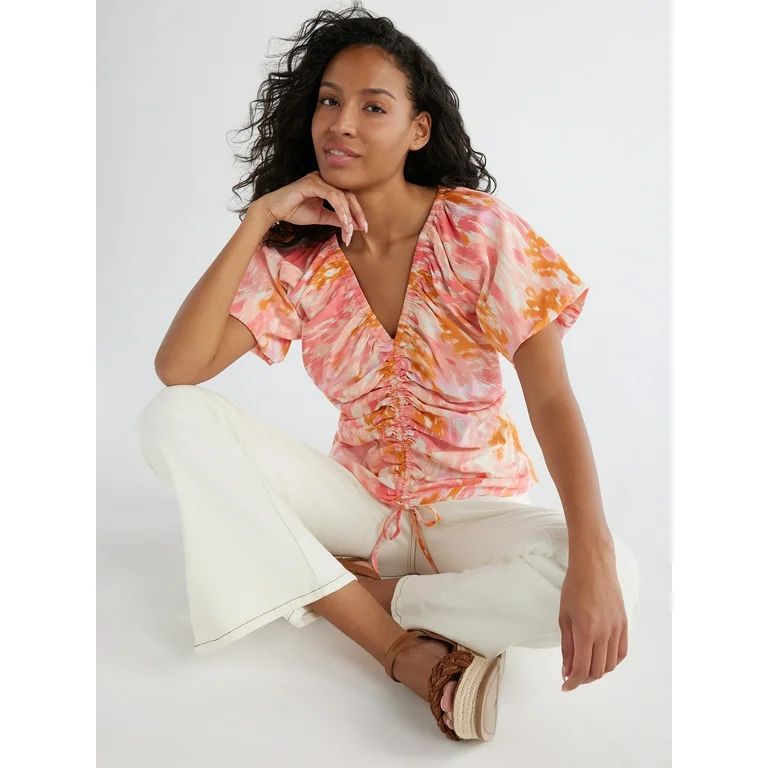 Time and Tru Women’s Woven Top with Puff Sleeves, Sizes XS-XXXL | Walmart (US)