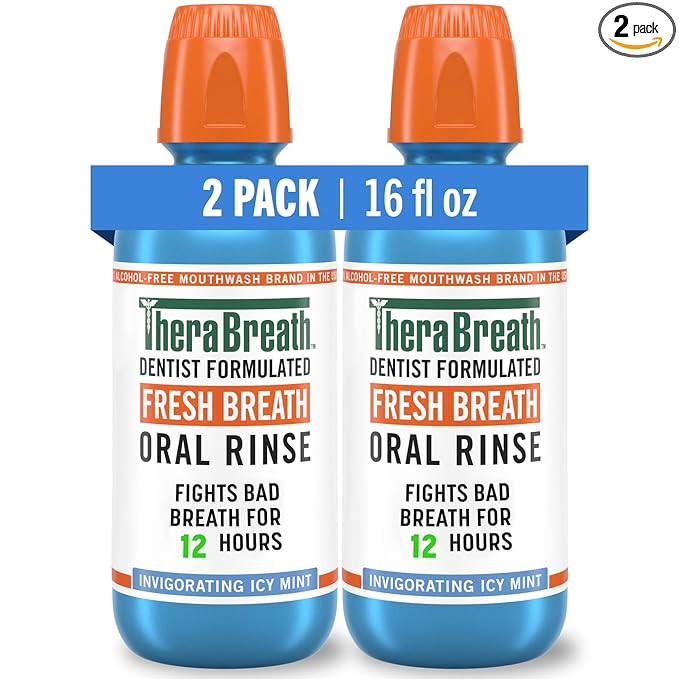 TheraBreath Fresh Breath Mouthwash, Icy Mint Flavor, Alcohol-Free, 16 Fl Oz (Pack of 2) | Amazon (US)