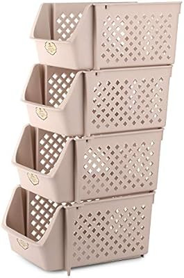 Titan Mall Stackable Storage Baskets for Food, Snacks, Bottles, Toys, Toiletries, Plastic Storage... | Amazon (US)