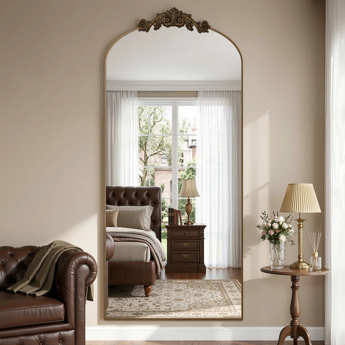 Vintage Arched Full Length Mirror with Carved, Oversized Floor Mirrors for HomeDecor | Wayfair North America